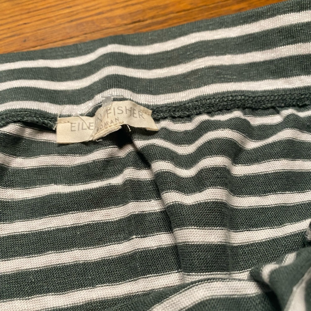 Eileen Fisher Organic Cotton Blend Striped Skirt Green White Midi - Picture 4 of 6